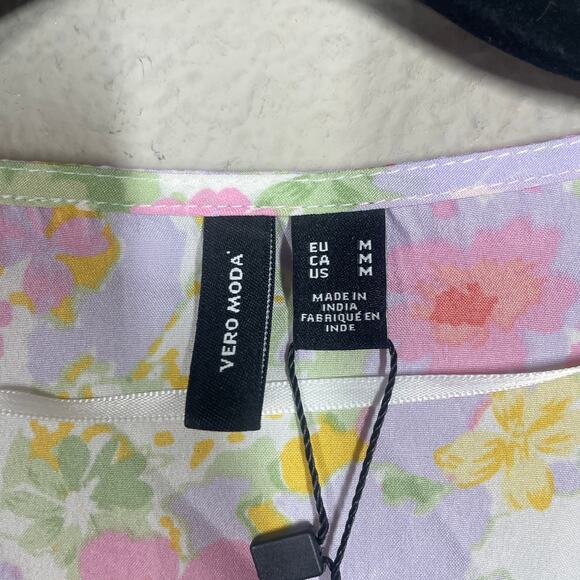 Vero Moda Medium Henna Wrap Frill Mini Dress Birch Pink Floral Tie Waist V Neck - Picture 10 of 10